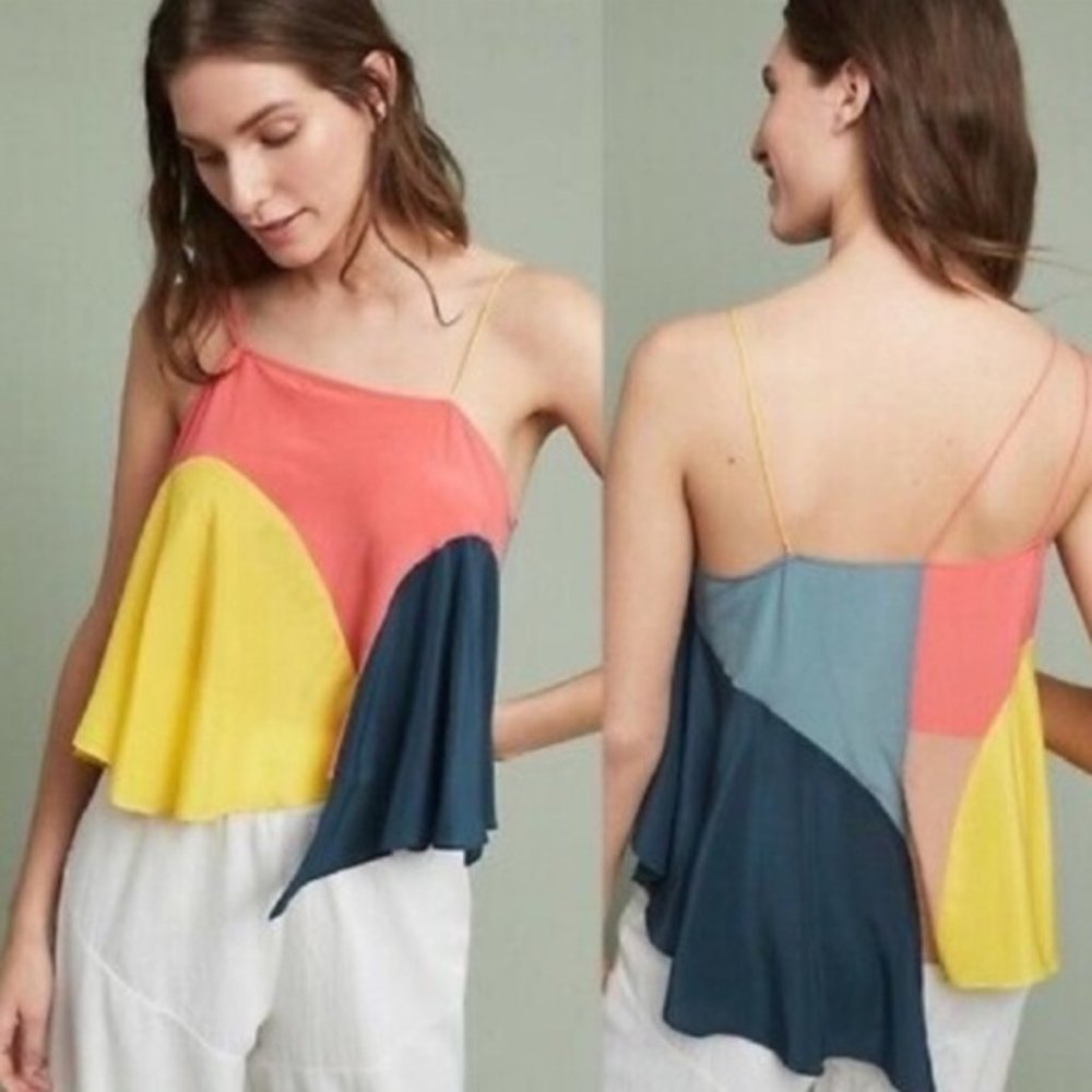 Anthropologie Lika Vista Colorblock Tank Top 100% Silk Size XS